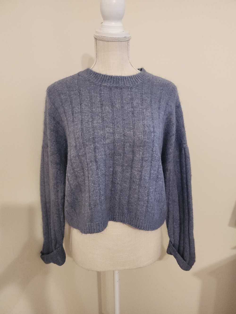 Sincerely Jules Ribbed Crewneck Sweater in Dusty Blue